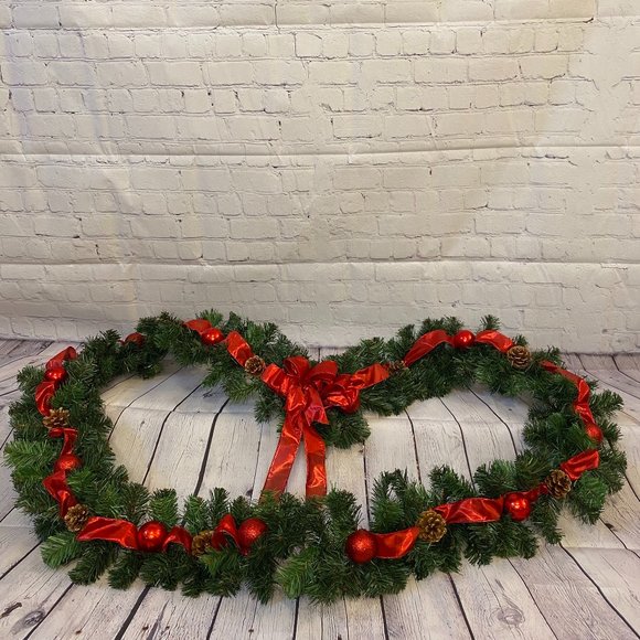 Christmas fireplace Garland Bow Pine cones 9 feet RED - Picture 2 of 6